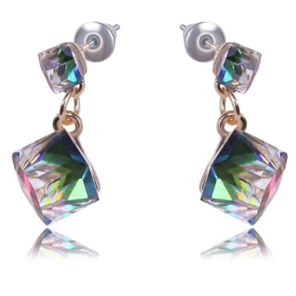 Iridescent Crystal Drop Earrings with Gold-Tone Links - Picture 4 of 8